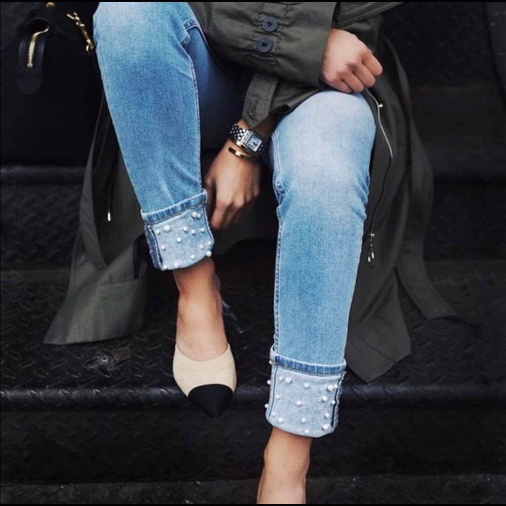 Zara Studded Cuffed Gray Jeans Size 4